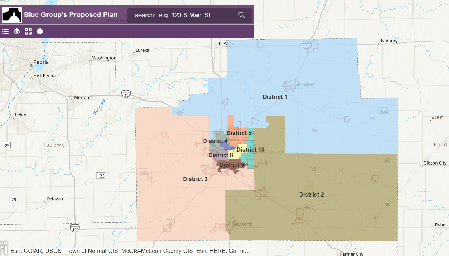 'Blue' group's proposed McLean County Board district map